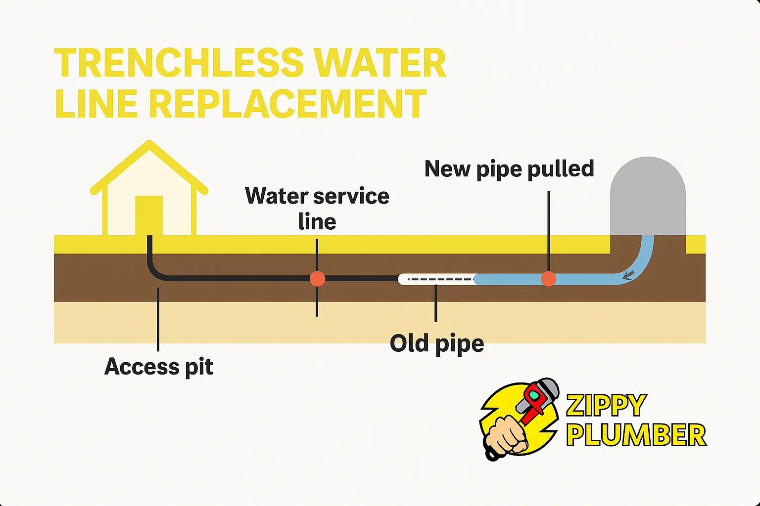 Trenchless water line repairs using a low-dig pipe replacement method