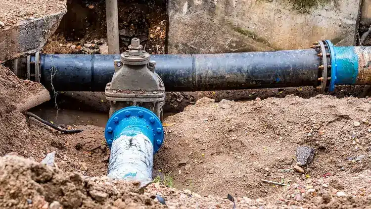 Sewer line repair & replacement in Johns Creek showing underground sewer pipe work